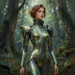 beautiful digital painting of a stylish futuristic female forest with high detail, 8 k, stunning detail, works by artgerm, greg rutkowski and alphonse mucha, unreal engine 5, 4 k uhd