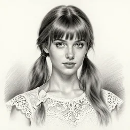 a beautiful professional pencil sketch portrait ofpretty greek girl, with bangs and twintails, wearing a white lace dress. ilya kuvshinov