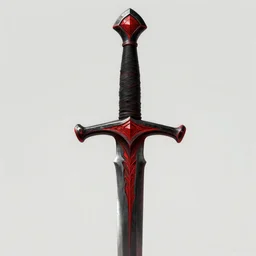 symmetric, black and red fantasy sword, crude, highly detailed, digital painting, 4k, HDR, concept art, smooth, sharp focus, illustration, matte finish, high contrast, 3d depth, masterpiece, vivid colors, fitz henry lane