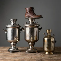 if mix three objects c - 3 po, russian samovar with a boot on top and moonshine distiller