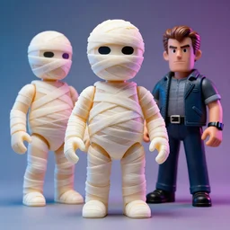 hyperrealistic rendering, universal mummy by art of skinner and richard corben and jeff easley, product photography, action figure, sofubi, studio lighting, colored gels