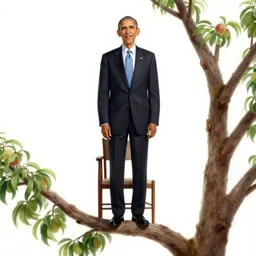 obama on a chair standing on a peach tree