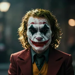 An evil dog dressed as the joker from the film batman. Very, very gorgeous digital art. Film poster. Trending on ArtStation. Backlit dog fur, bokeh, cinematic lighting. fine details, 50mm f/2.8 , high quality, 4k wallpaper, incredibly detailed fine fur hairs. award winning masterpiece