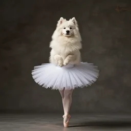 a samoyed ballet dancer in a tutu
