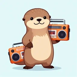 otter holding a orange boombox, 4 k, digital art, vector art