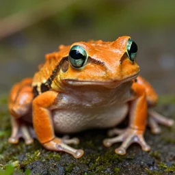 photo [ orange frog ] with [ teal eyes ]