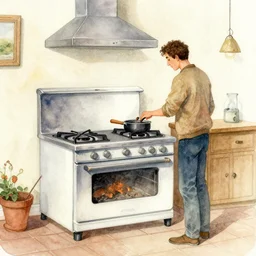 stove, ricardo robles, watercolor, ilustration