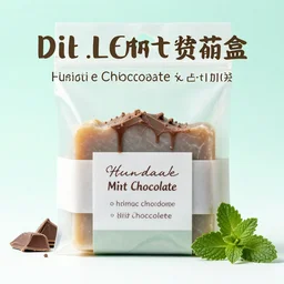 beautiful and bright advertising, photography of a package of handmade mint chocolate scented soap blocks, wrapped in dark brown ribbons, sitting in a basket of flowers, studio quality, hdr 8 k photograph