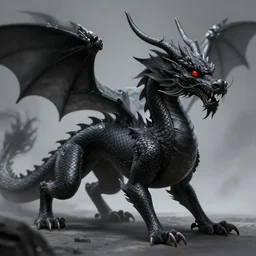black oriental dragon with red eyes, professional fantasy art