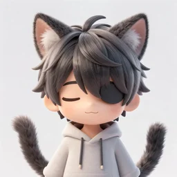 3D render of a cute anime boy with cat ears and tail, hair covering eyes, fantasy artwork, fluffy, mid-shot, award winning, hyper detailed, very very very beautiful, studio lighting, artstation, unreal engine, unreal 5, 4k, octane renderer