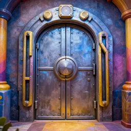 Fallout Giant Vault Door, vibrant colors, 8k photorealistic, HD, high details, trending on artstation