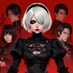 highly detailed portrait of cara delevingne, by Dustin Nguyen, Akihiko Yoshida, Greg Tocchini, Greg Rutkowski, Cliff Chiang, 4k resolution, nier:automata inspired, bravely default inspired, vibrant but dreary red, black and white color scheme!!!