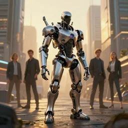 ninja cyborg mechanical exoskeleton designed by jony ive in cybercity, golden hour, poster by michael whelan and gilbert williams and evgeny lushpin and artgerm and alena aenami, 3 0 mm, well proportioned, highly detailed, rule of thirds, long exposure
