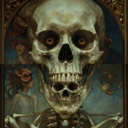 skeleton with eyes, cinematic shot, 8 k, art by artgerm and greg rutkowski and alphonse mucha, movie screenshot