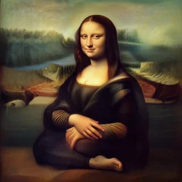 a portrait of a skinny young woman wearing workout clothes doing yoga near the lake, looks like mona lisa!, renaissance oil painting!, centered, masterpiece, award winning