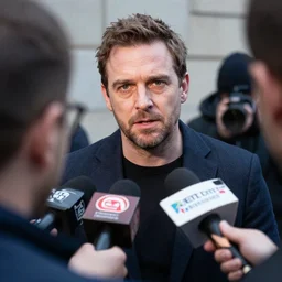 highly detailed paparazzi photo of bernard looney in difficult controversial press interview