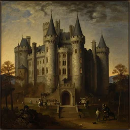 painting of mysterious castle  by George Stubbs, zdzisław beksiński, renaissance painting, oil painting, old master
