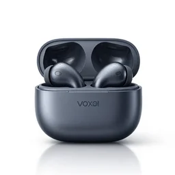 voxel earbuds, professional product shot, isolated on a pure white background, centered, entire object in frame, sharp focus, soft studio lighting