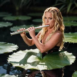 britney spears playing the flute on a lily pad