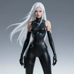 perfect android girl family, full body character design, artgem, scifi, futuristic design, bae suzy, long white hair!!!, blue eyes, bold fashion and strong silhouettes, cinematic lighting, highly detailed, artstation, divine, by huifeng huang, beeple, goro fujita, smooth gradient.