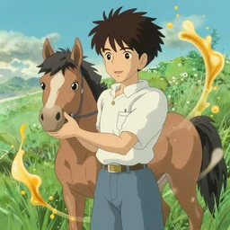 ginko showing a new horse mushi, mushishi by mutsumi akasaki, studio ghibli, artgem, mutsumi akasaki, shinkai, makoto, wallpaper splash art promo art