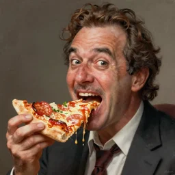 portrait of weird tony opening his mouth to eat pizza, highly detailed, digital painting, artstation, concept art, sharp focus, illustration, art by artgerm and greg rutkowski and alphonse mucha