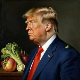 donald trump portrait, side view, painted by giuseppe arcimboldo. just fruit and vegetables