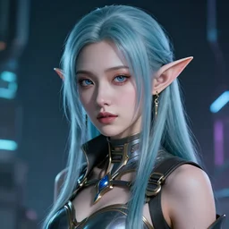 portrait of a beautiful elf in a cyberpunk style, futuristic, digital art, highly-detailed artstation cgsociety masterpiece