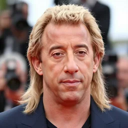 Vin Diesel with a ridiculous mullet wig at Cannes festival, wearing a wig, mullet haircut, lots of hair on the head, long hair, mullet