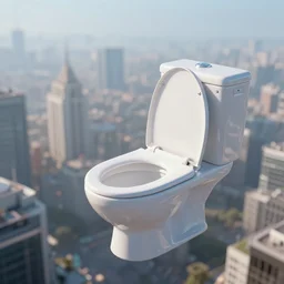 futuristic civilization floating inside a toilet, dslr, high res, bokeh effect, clear focus