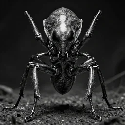 a black and white high quality photo of a strange insectoid alien god with shiny body and mandelbrot fractal legs, dark fantasy, sharp focus, vibrant, vivid, symmetry, highly detailed, cinematic concept art by giger, tooth wu, greg rutkowski, alena aenami
