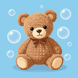 teddybear surrounded by bubbles, vector art, crochet, cute, art print, lithography