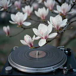 slitscan image of magnolia flowers on a rotating turntable, slit - scan, or strip photography, strip photography, slitscan, trending on fine art america