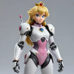 character art of princess Peach wearing a personalized robotic battle suit, extreme detail, award winning, realistic.