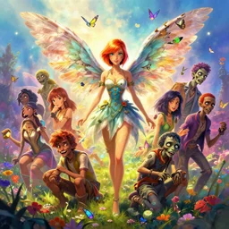 wonderdream faeries lady feather wing damaged zombie digital art painting fantasy bloom vibrant, art gta 5 cover, official fanart behance hd artstation by jesper ejsing, by rhads, makoto shinkai and lois van baarle, ilya kuvshinov, ossdraws, that looks like it is from borderlands and by feng zhu and loish and laurie greasley, victo ngai, andreas rocha, john harris illustration character design concept colorful joy atmospheric lighting butterfly