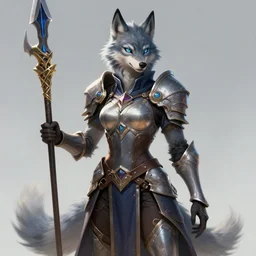 portait commission furry high fantasy female anthro wolf paladin wielding a polearm. renowned character design by Greg rutkowski, concept art, fantasy, 4k, CG render