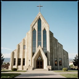 a brutalist church designed by Periera in Idaho Falls, Idaho, 8k photography, Kodak Portra 400