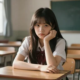 magical and mystical, illustrious makinami, school girl leaning on a classroom, octane render, rembrandt, cgsociety, artstation trending, highly detailded