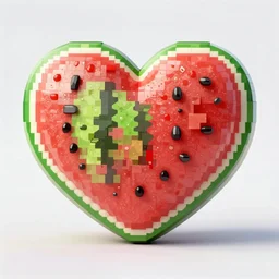 heart shaped watermelon in 3 d, pixel art