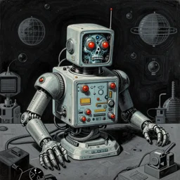 dark retro illustration 1 9 7 5 science fiction, gouache and ink, mohrbacher, an evil supercomputer, art sussman, retro futurism