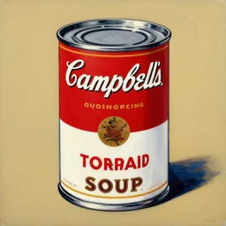pop art, campbell's tomato soup can, oil painting by rembrandt