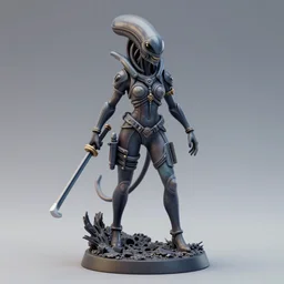 80mm resin detailed miniature of a Alien and Female warrior, Product Introduction Photos, 4K, Front view, Full body