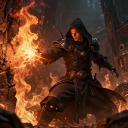 a portrait of dark mage casting fire - wall and shoot it, cyberpunk concept art, trending on artstation, highly detailed, intricate, sharp focus, digital art, 8 k