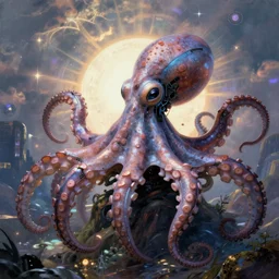 portrait of a a cybernetically enhanced octopus in a scenic environment by wayne barlowe, cyberpunk