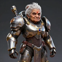portrait anime android tiny old woman indian with a mjolnir powered assault armor, style artstation, style greg rutkowsk, octane render, unreal engine 6, epic game graphics, fantasy, ciberpunk, conceptual art, ray tracing