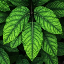 highly detailed over dimensional green leaves with black vaines
