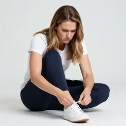 lauren boebert struggling to tie her shoelaces, frustrated, angry