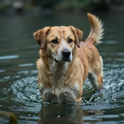 dog in the water, stylized, artgerm, artstation, hd, cgsociety, cgi, realistic, dramatic, cinematic, artistic, trending, detailed
