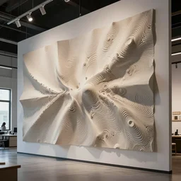 : reaction diffusion sculpture art on the wall in modern architecture studio, cinematic lighting, hyper - realistic, detailed, render by c 4 d octane, unreal engine, 8 k 3 d render