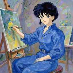 anime scenery, blue outfit, very anime in impressionist style, trending artwork, anime painter studio, by claude monet